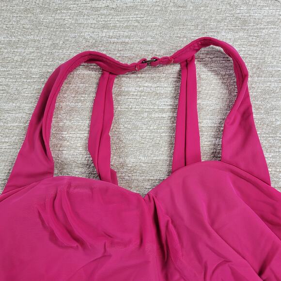 VTG Lands End One Piece Womens 14 Pink Halter Ruched Padded Beach Swimwear - Picture 7 of 14